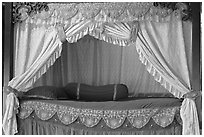 Sultans bed, sultanate palace. Malacca City, Malaysia (black and white)