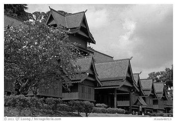 Replica of Sultans palace built without nails. Malacca City, Malaysia (black and white)