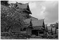 Replica of Sultans palace built without nails. Malacca City, Malaysia ( black and white)