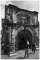 Porta de Santiago gate from A Famosa fort. Malacca City, Malaysia ( black and white)
