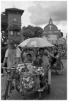 Bicycle Rickshaws ride, Town Square. Malacca City, Malaysia (black and white)
