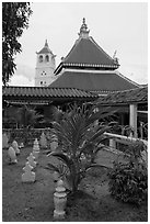 Masjid Kampung Hulu mosque in Javanese style architecture. Malacca City, Malaysia (black and white)