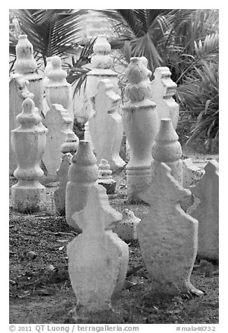 Muslim tombstones, Masjid Kampung Hulu. Malacca City, Malaysia (black and white)