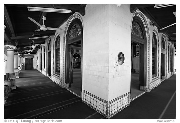 Prayer Hall, Masjid Kampung Hulu. Malacca City, Malaysia (black and white)