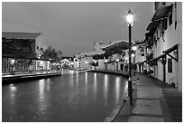Lights, Melaka riverside. Malacca City, Malaysia (black and white)