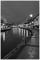 Melaka river promenade at night. Malacca City, Malaysia ( black and white)