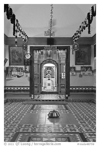Sri Poyyatha Vinayagar Moorthi Temple. Malacca City, Malaysia (black and white)