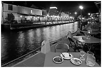 Riverside dining. Malacca City, Malaysia (black and white)