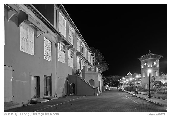 Stadthuys and clock tower at night. Malacca City, Malaysia