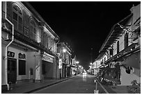 Chinatown street at night. Malacca City, Malaysia (black and white)