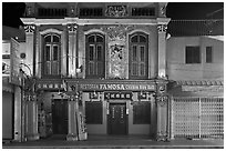 Restaurant facade at night. Malacca City, Malaysia ( black and white)