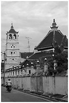 Minaret and Javanese style roof, Masjid Kampung Hulu. Malacca City, Malaysia ( black and white)