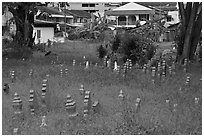 Overgrown Muslim burying grounds. Malacca City, Malaysia ( black and white)