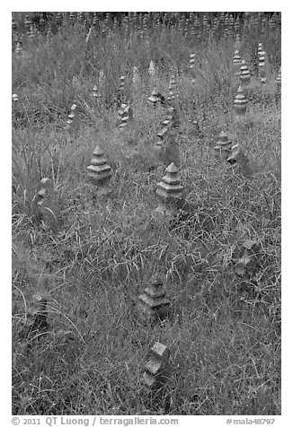 Low-profile islamic tombstones. Malacca City, Malaysia (black and white)