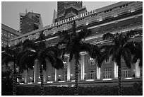 Fullerton Hotel facade at dusk. Singapore (black and white)