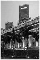 Fullerton Hotel and Maybank tower at dusk. Singapore (black and white)