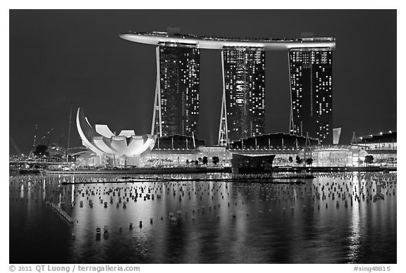 Marina Bay Sands and harbor at night. Singapore