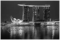 Marina Bay Sands and harbor at night. Singapore ( black and white)