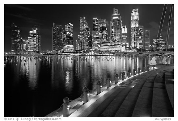 Central Business District skyline and Marina Bay at night. Singapore (black and white)