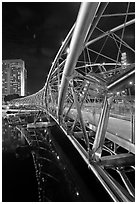 Double Helix Bridge at night. Singapore (black and white)