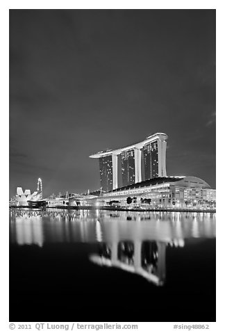 Marina Bay Sands resort at night. Singapore (black and white)