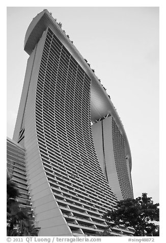 55-storey hotel towers, Marina Bay Sands hotel. Singapore (black and white)