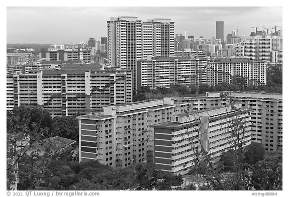 Appartment buildings from Mt Faber. Singapore (black and white)