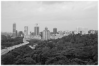 Forested park and high-rise towers. Singapore (black and white)