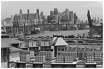 Shipping harbor and skyline. Singapore (black and white)