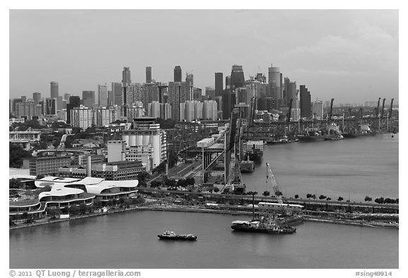 Harbor and Central Business District. Singapore (black and white)