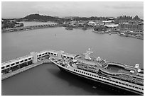 Cruise ship and Sentosa Island. Singapore ( black and white)