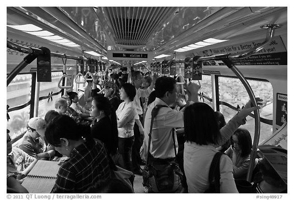 Inside MRT train. Singapore (black and white)