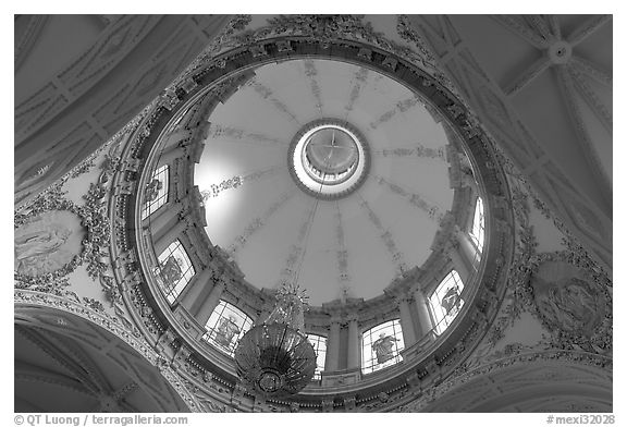 Dome fo the Cathedral seen from below. Guadalajara, Jalisco, Mexico (black and white)