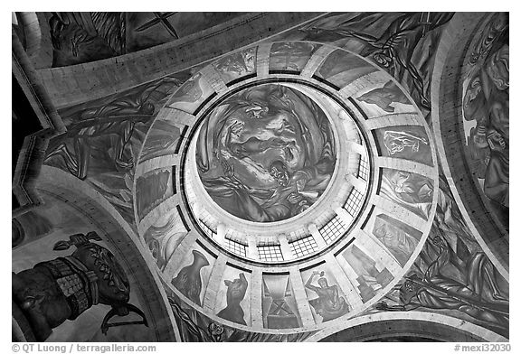 Dome of the chapel of Hospicios de Cabanas featuring The Man of Fire by Jose Clemente Orozco. Guadalajara, Jalisco, Mexico