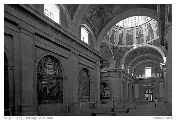 Chapel decorated by Mexican muralist Jose Clemente Orozco. Guadalajara, Jalisco, Mexico (black and white)