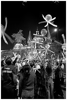 Children playing with ballons behind the Cathedral on  Plaza de la Liberacion. Guadalajara, Jalisco, Mexico ( black and white)