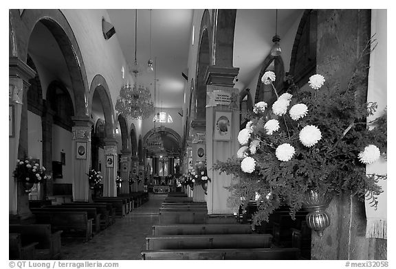 Nave of Church, Tlaquepaque. Jalisco, Mexico (black and white)