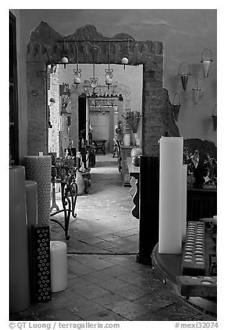 Corridor in art gallery, Tlaquepaque. Jalisco, Mexico (black and white)