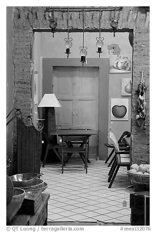 Door in art gallery, Tlaquepaque. Jalisco, Mexico (black and white)