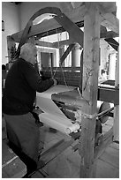 Traditional weaver and machine seen from the back, Tlaquepaque. Jalisco, Mexico ( black and white)