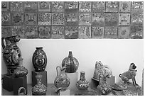 Ceramic pieces and tiles, museo regional de la ceramica de Jalisco, Tlaquepaque. Jalisco, Mexico (black and white)