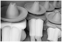 Ceramic statues of men with sombrero hats, Tlaquepaque. Jalisco, Mexico (black and white)