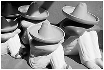 Ceramic statues of men with sombrero hats, Tlaquepaque. Jalisco, Mexico (black and white)