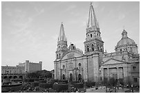 Cathedral and Plaza de los Laureles. Guadalajara, Jalisco, Mexico (black and white)