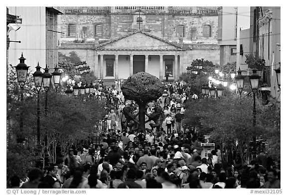 Crowds on Plaza Tapatia. Guadalajara, Jalisco, Mexico (black and white)