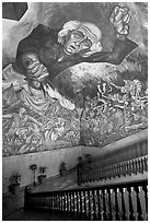 Stairway roof with portrait of  Miguel Hidalgo by  Jose Clemente Orozco in the Palacio del Gobernio. Guadalajara, Jalisco, Mexico ( black and white)