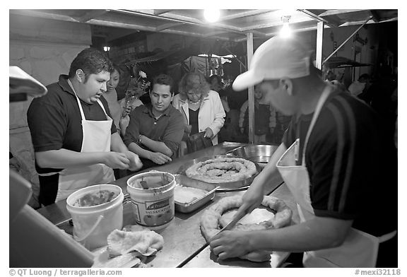 Street food stand by night, Tlaquepaque. Jalisco, Mexico (black and white)