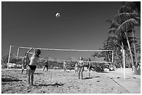 Vacationers playing beach volley-ball, Nuevo Vallarta, Nayarit. Jalisco, Mexico (black and white)