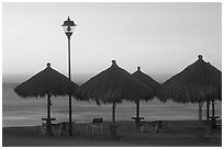 Shades and ocean at sunset, Nuevo Vallarta, Nayarit. Jalisco, Mexico (black and white)