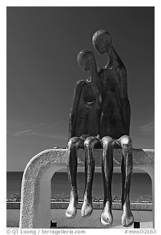 Sculpture called Nostalgia on the waterfront, Puerto Vallarta, Jalisco. Jalisco, Mexico (black and white)
